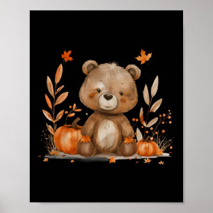 Poster Costume Halloween Cute Bear Feuilles d'automne Cit