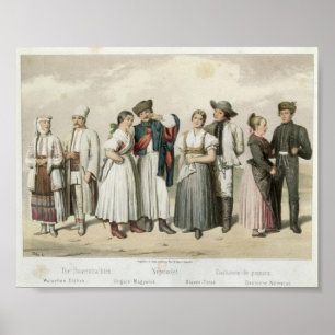 Poster Costumes de paysans de Roumanie, Hongrie, etc.