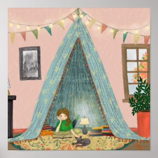Poster Cosy Book Nook Camp In Caturday