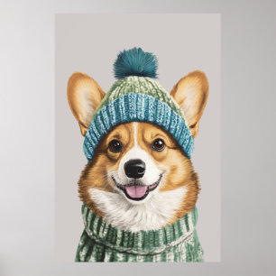 Poster Cosy Corgi en hiver