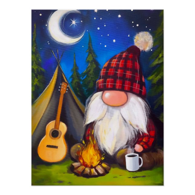 Poster Cosy Noël Gnome Camper Guitariste (Devant)