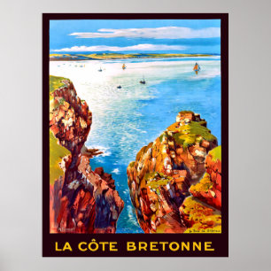 Poster Côte bretonne, vue aérienne, France, voyage
