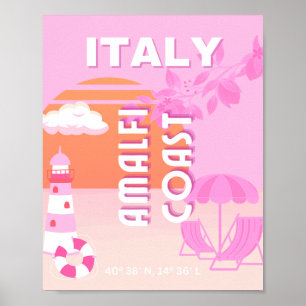 Poster Côte d'Amalfi, Art de Voyage, Voyage à Preppy, Ros