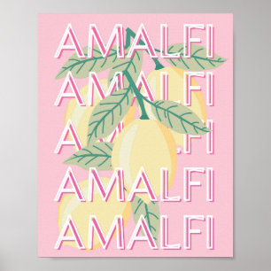 Poster Côte d'Amalfi, Italie, Art Voyage, Preppy, Rose
