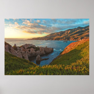 Poster Côte de Californie en été au coucher du soleil