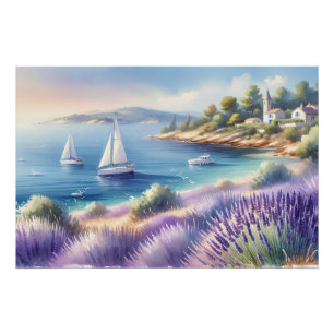Poster Côte de Lavande Méditerranéenne avec Voiliers