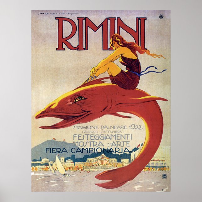 Poster Côte de Rimini, Italie, fille sur un gros poisson (Devant)