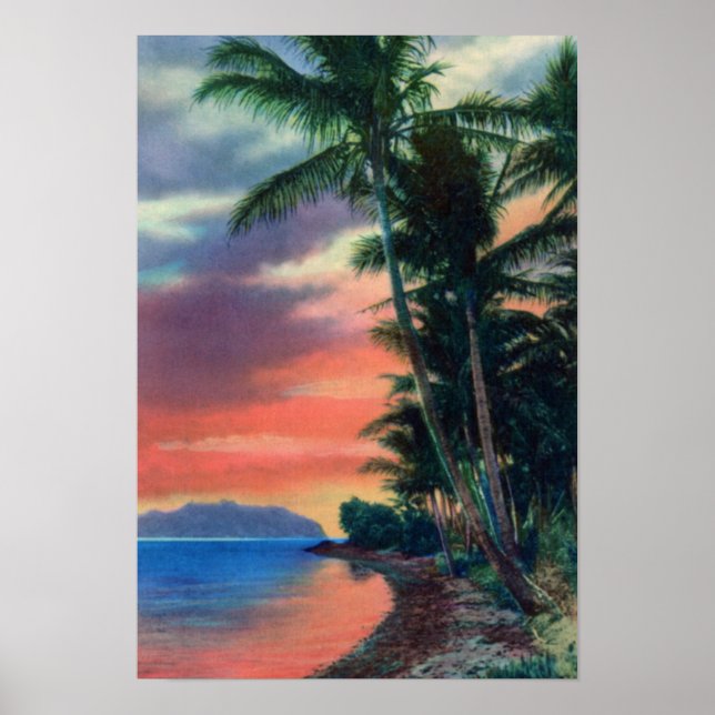Poster Côte d'Hawaii au coucher du soleil (Devant)