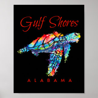 Poster Côte du Golfe Alabama Aquarelle Tortue de mer