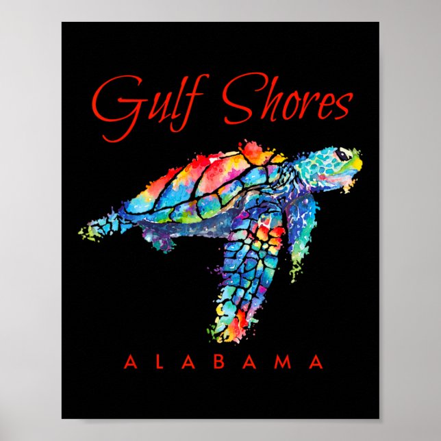 Poster Côte du Golfe Alabama Aquarelle Tortue de mer (Devant)
