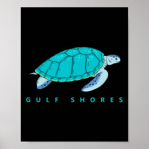 Poster Côte du Golfe Alabyma Aquarelle bleue Tortue de me