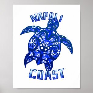 Poster Côte Napali Hawaii Vacances Tortue Tribale