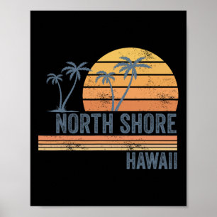 Poster Côte Nord d'Oahu Hawaï Souvenir Surf Hawaïen