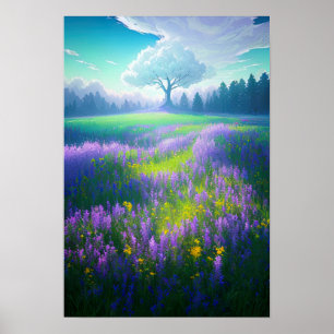 Poster Coteau Mystique, Arbre Blanc Enchantant