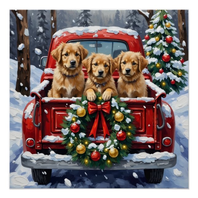 Poster Coton de Tulear Christmas Red Truck Holiday (Devant)