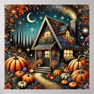 Poster Cottage Cosy Citrouilles de Fête Automne
