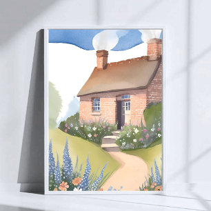 Poster Cottage sur la colline   Peinture à l'aquarelle de
