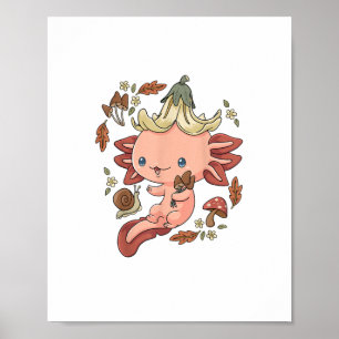 Poster Cottagecore Axolotl Esthétique Champignons Gobli M