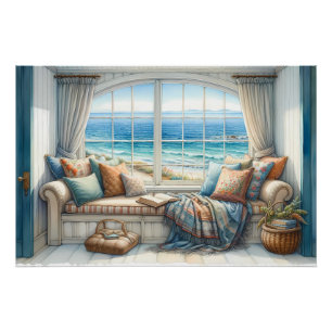 Poster Cottagecore Siège de Fenêtre Côtière Cosy