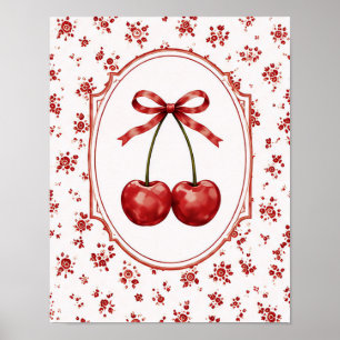Poster Cottonnière Vintage Coquette Cerise Rouge