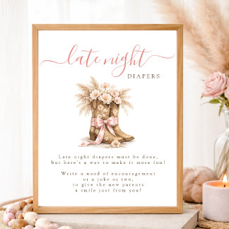 Poster Couche-culotte de nuit pour Baby Shower Western Co