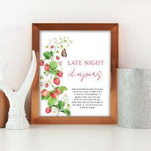 Poster Couche de nuit pour Baby Shower à la fraise