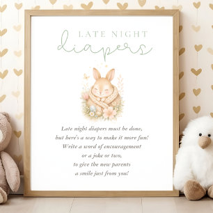 Poster Couche de nuit pour bébé Shower de Lapin Mignon
