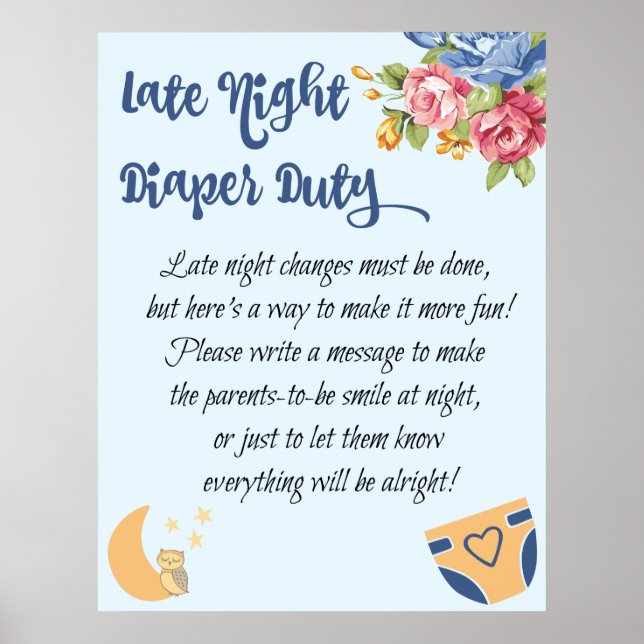Poster couche de nuit service bleu baby shower signe de j (Devant)