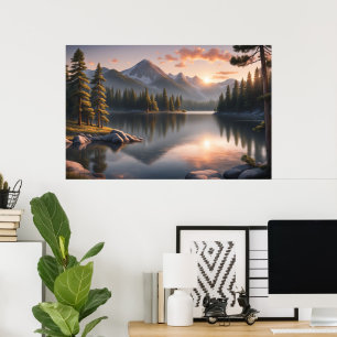 Poster Couché de soleil serein sur le lac Mountain