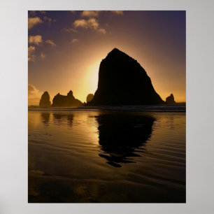 POSTER COUCHER DE SOLEIL À HAYSTACK ROCK - CANNON BEACH O