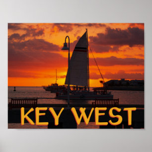 Poster Coucher de soleil à Key West avec des bateaux