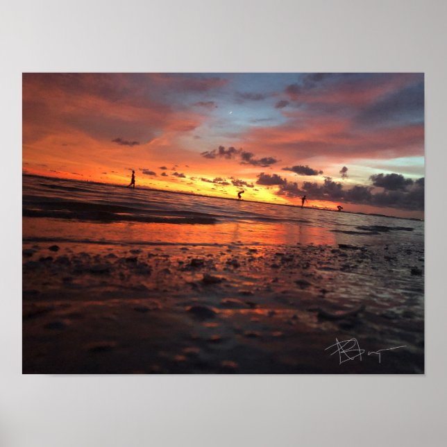 Poster Coucher de soleil à la plage (Devant)