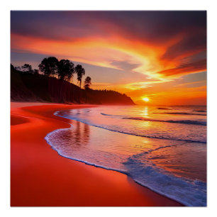Poster Coucher de soleil à la plage, AI,