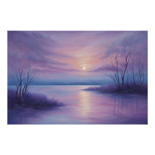 Poster Coucher de soleil Abstrait sur le lac d'hiver