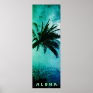 Poster Coucher de soleil Aloha Hawaii Palmiers Tropiques 