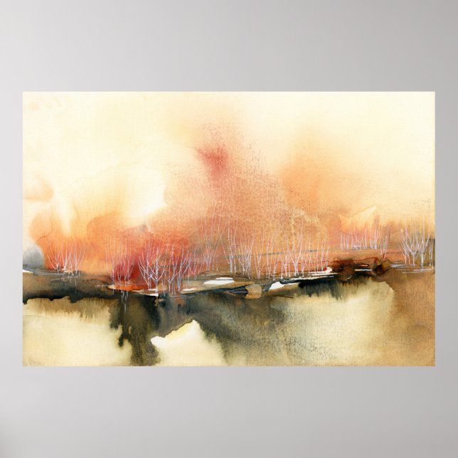 Poster Coucher de soleil Atmosphère Orange Brown Paysage  (Devant)