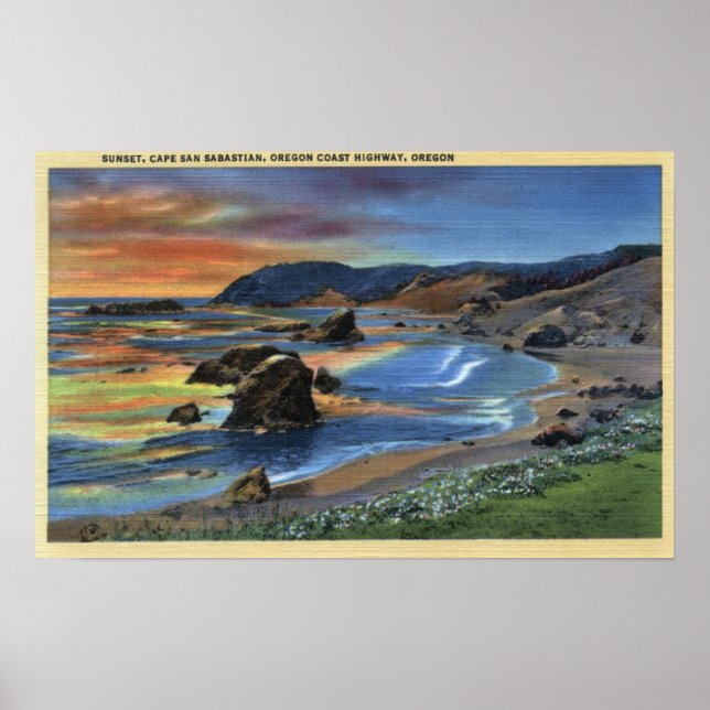 Poster Coucher de soleil au Cap San Sabastian en Oregon (Devant)
