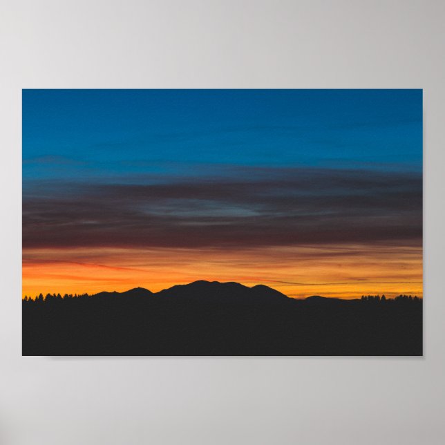 Poster Coucher de soleil au-dessus de la silhouette du pa (Devant)