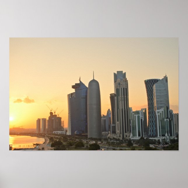 Poster Coucher de soleil au-dessus de l'horizon de Doha,  (Devant)