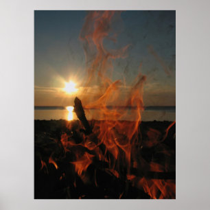 Poster Coucher de soleil au feu de camp à Calumet Waterwo