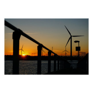 Poster Coucher de soleil avec moulin à vent, détente rela