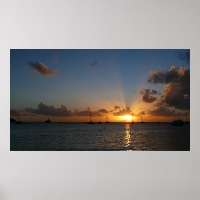 Poster Coucher de soleil avec voiliers Paysage tropical P (Devant)