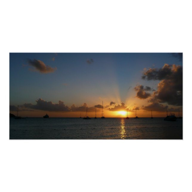 Poster Coucher de soleil avec voiliers Paysage tropical P (Devant)