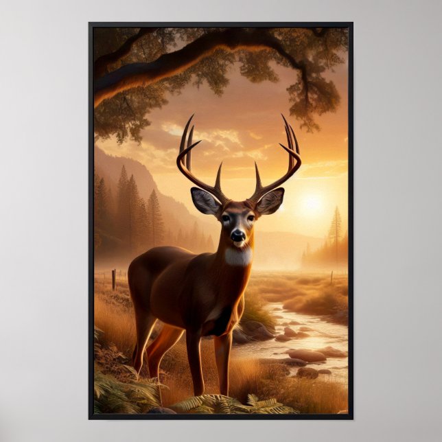 Poster Coucher de soleil calme dans la forêt avec cadre e (Devant)