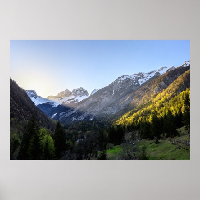 Poster Coucher de soleil dans la vallée de Trenta, Slovén (Devant)
