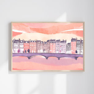 Poster Coucher de soleil dans une ville européenne   Aqua