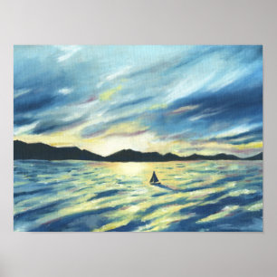 Poster Coucher de soleil de bateau à voile
