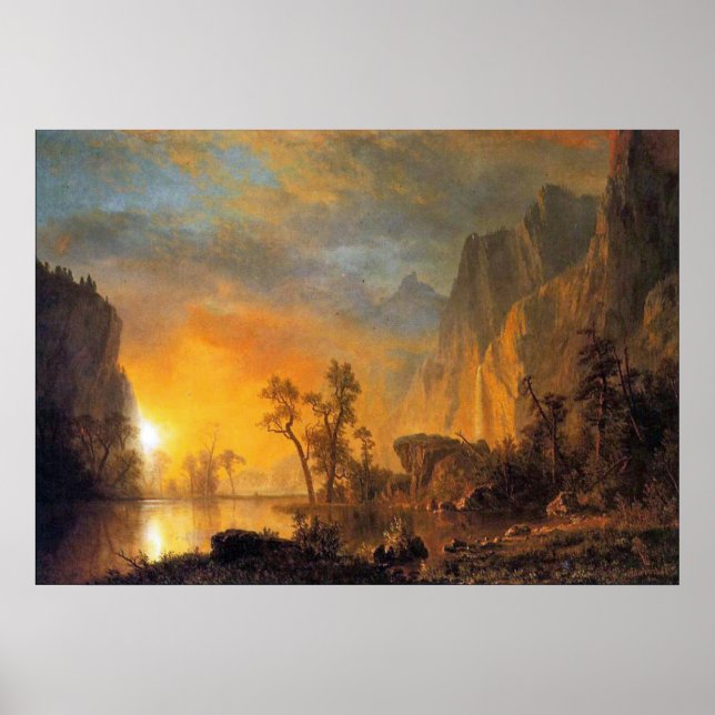 Poster Coucher de soleil de Bierstadt dans la peinture de (Devant)