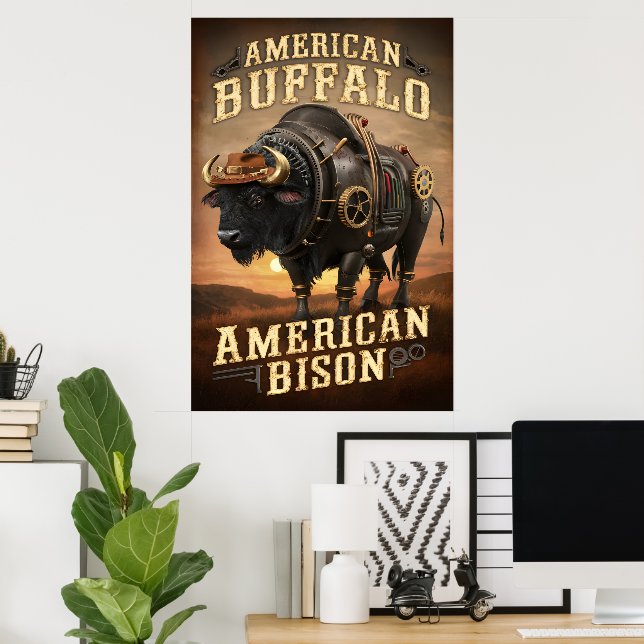 Poster Coucher de soleil de bison de vapeur (Bureau à domicile)