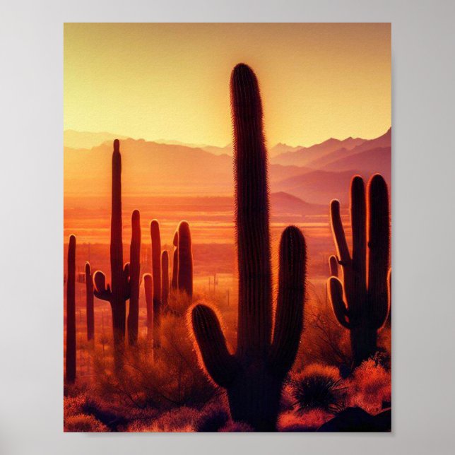 Poster Coucher de soleil de cactus du désert de l'Arizona (Devant)
